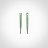 Hand crafted New Zealand Jade Inanga Jade drop earrings with Sterling Silver Hooks. Jade drop earrings, packaged in a woven kete pouch.